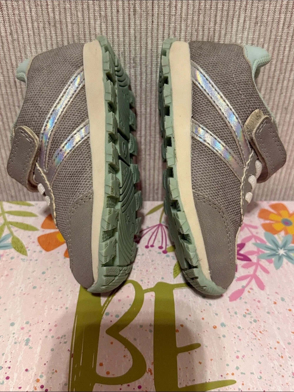 Carter’s Gray and Mint Slip-On Sneakers for Little Girls
